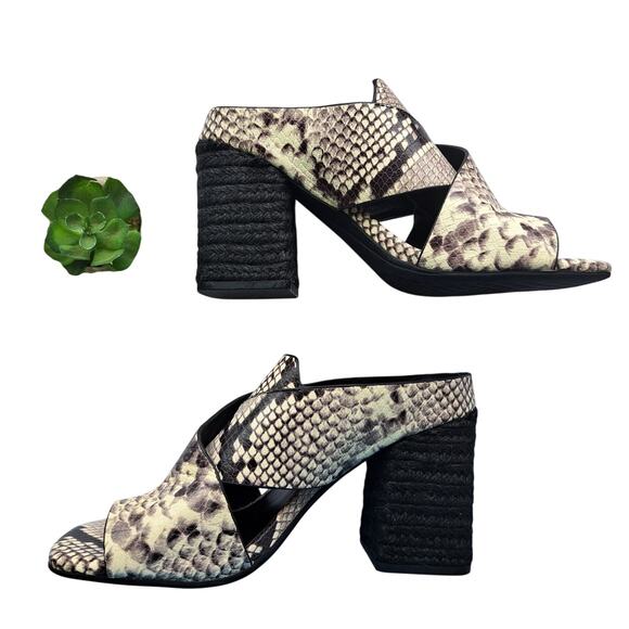 AEROSOLES Hazel Block Heel Mule Sandal 7.5 Ivory Black Snake Leather - Picture 4 of 10